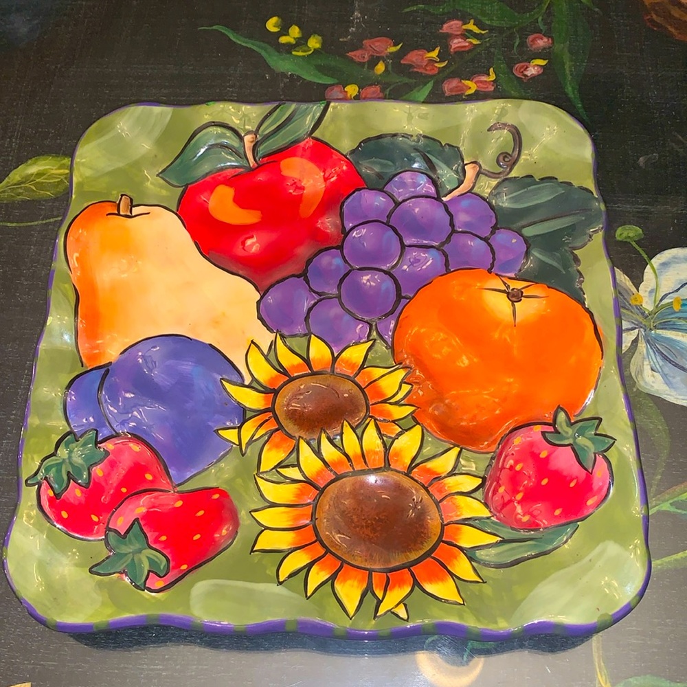 Bella Casa by Ganz Sunflower Fruit Square Plate Ceramic Serving Platter